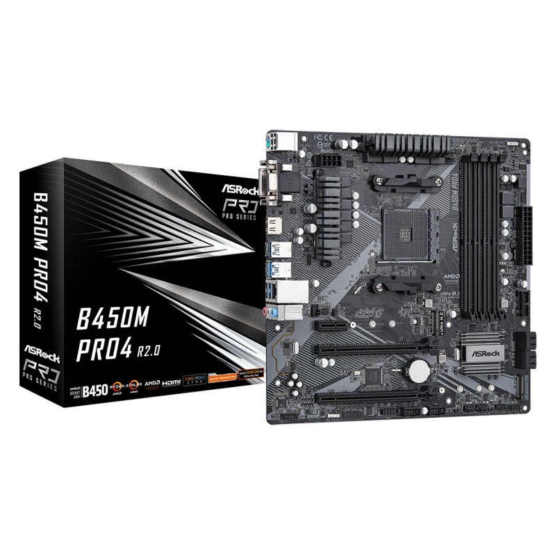 ASRock B450M Pro4 R2.0 AM4 mATX Mainboard M.2/DVI/HDMI/D-Sub/USB3.1(Gen2)